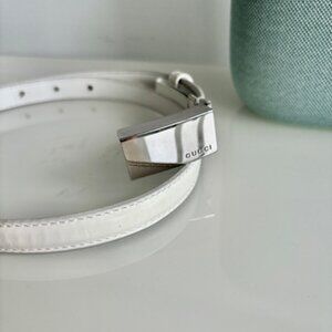 Gucci Vintage White Thin Leather Metal Belt